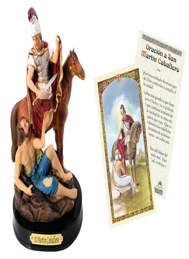 Trendzeen San Martin Caballero Statue - 5 Inch Saint Martin Statue for Home Decor, Altar - Catholic Card Set of 2 Items - Image 1
